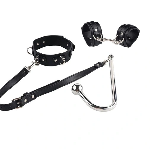Anal Hook with Beaded Elegant and Cuffs Collar 5334 0916